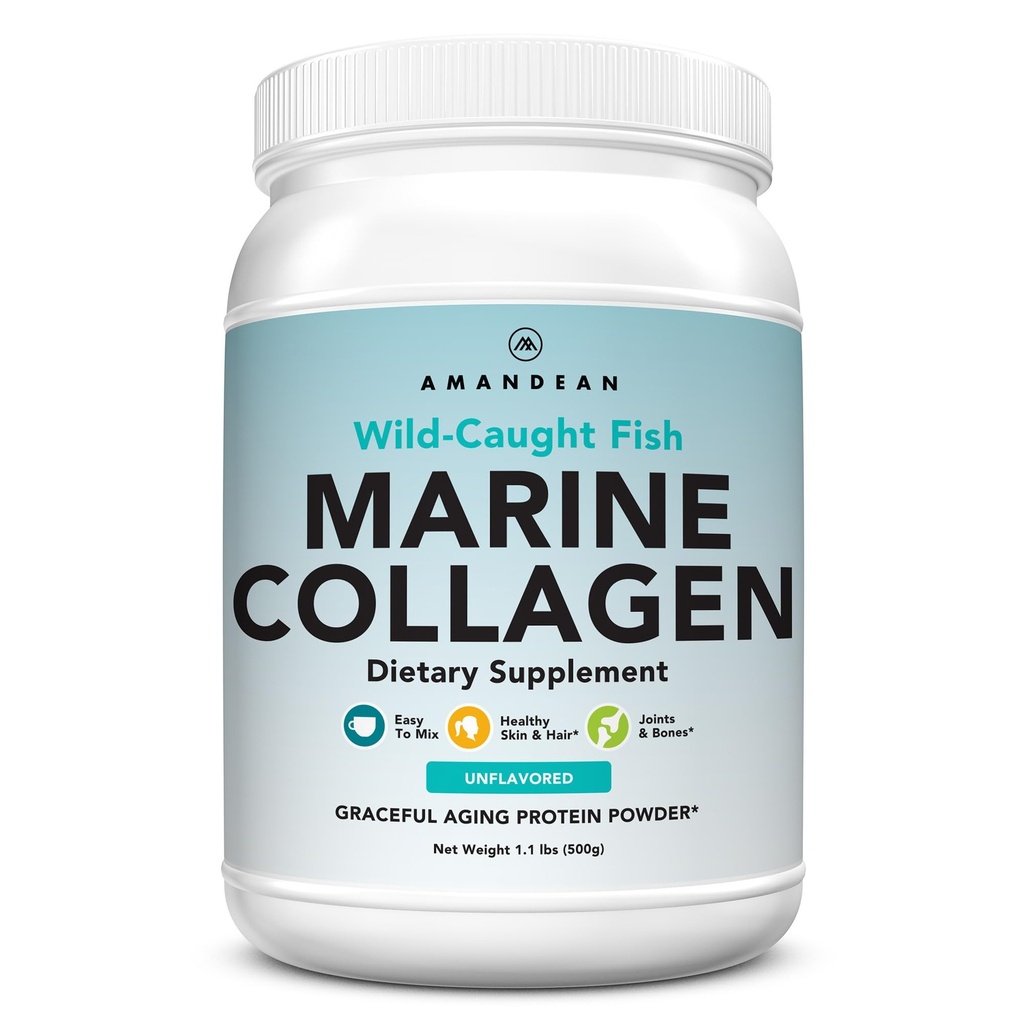 AMANDEAN Marine Colagen Peptides Powder. 500g Wild-Caught Hidralizirane ribe kolagen dodatek. 18 Aminokisline za kožo, lase, nohte.