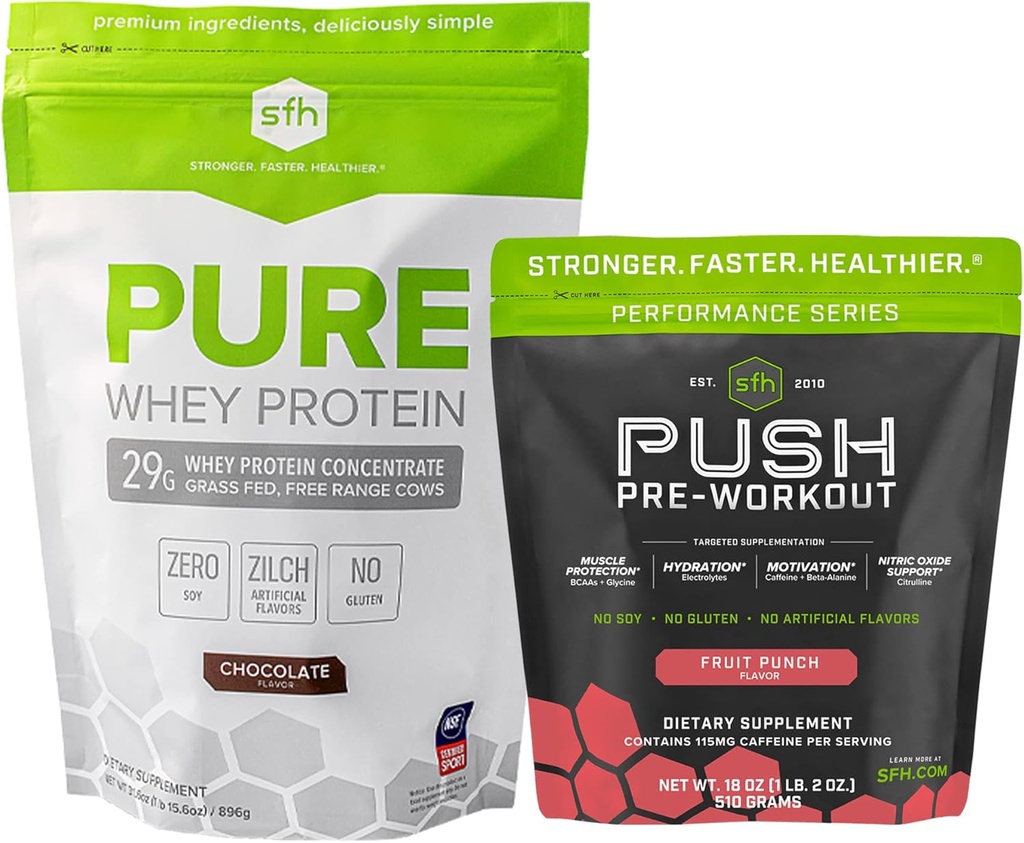 SFH motivirajte in pridobite vadbeno mešanico čistih sirotkinih čokoladnih beljakovin in push predworkout praška