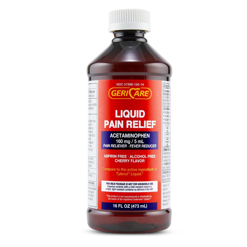 GeriCare Liquid acetataminofen za odrasle & otroke, 16oz steklenica češnjeva aroma acetatfen za glavobol, mišične bolečine, zobobol, Menstrualna bolečina - Fever reduktor in tekoči bolečine Reliever, 160mg na 5 ml
