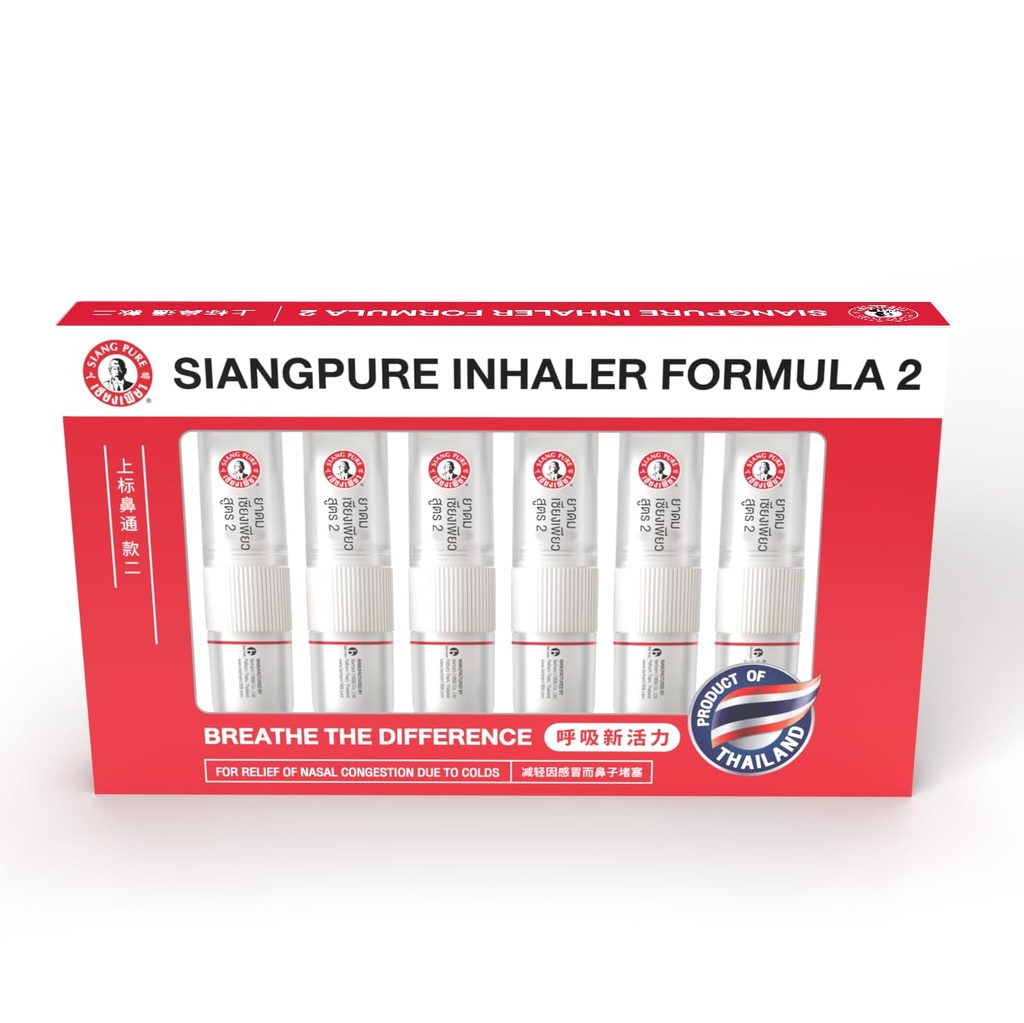 Siang Pure aromatherapy Nasal Inhaler - hlajenje Mentol, Peppermint in Eucalyptus olje - alergija, prebavne motnje in sinus Relief (6 pakiranje)