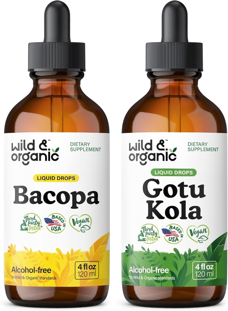 Wild & Organic Bacopa Tinkture 4 fl oz & Gotu Kola Tinktura 4 fl oz