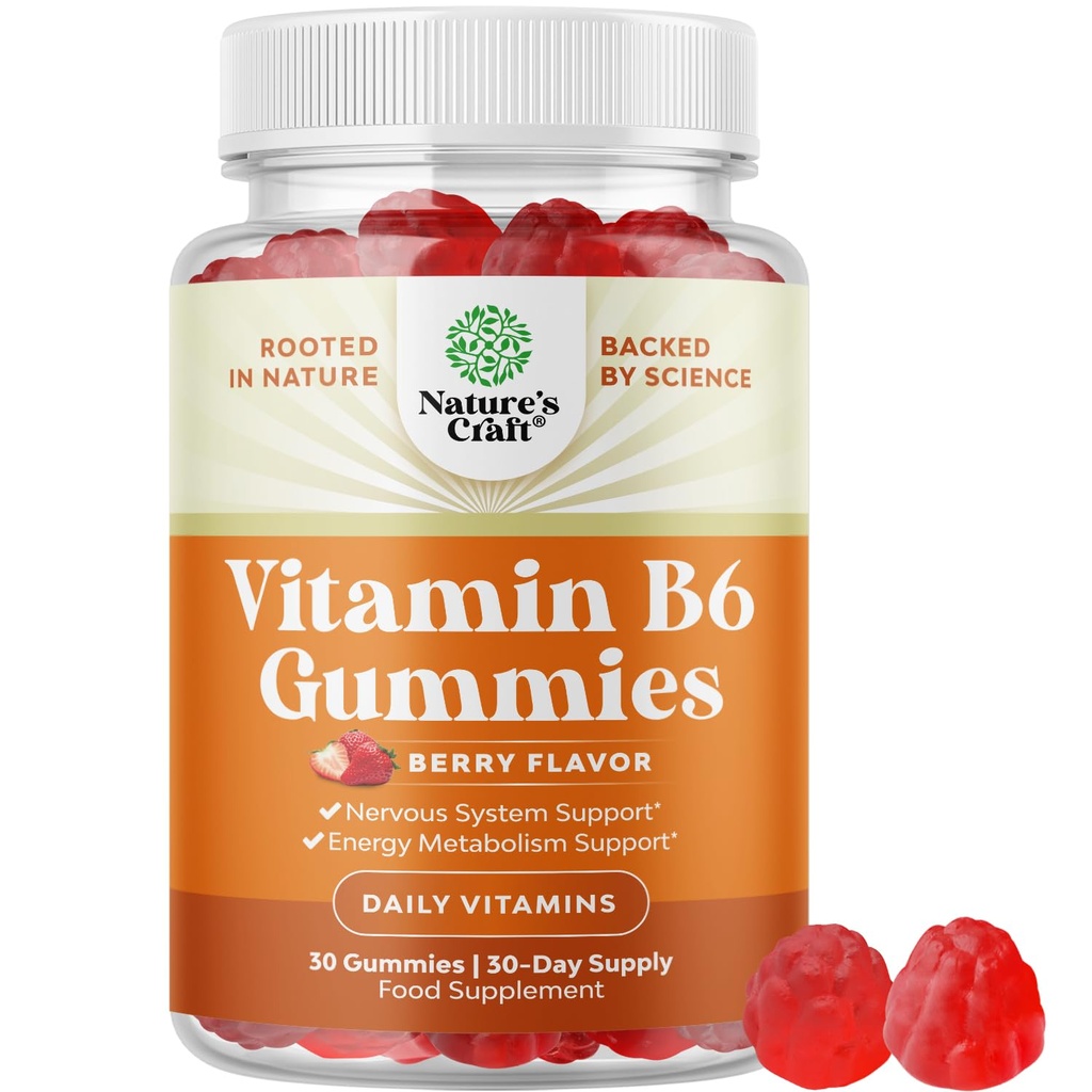 Močni vitamin B6 Gumiji za odrasle - Močni vitamin B kompleksni dodatki za moške in ženske za podporo živčnega sistema Mood in imunski sistem - Veganski piridoksin Žveči za energijo in presnovo - 30 Ct