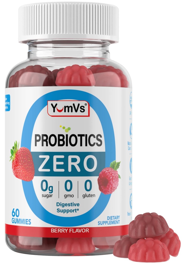 YUM-V'S - Zero Sugar Probiotic Gumies for Digestive Health - Sugar Free Probiotics za ženske, moške in otroke - Gut Health Probiotic Gumies za odrasle in otroke - Prebavna podpora Gummy dodatki - 60ct