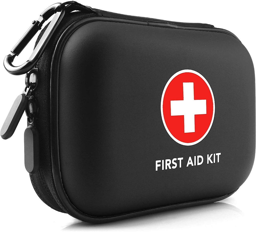Mini prva pomoč Kit, 100 kosov vodoodporna Hard Shell majhen primer - Kot nalašč za potovanja, Na prostem, Domov, Pisarna, Camping, pohodništvo, Avto (črna)