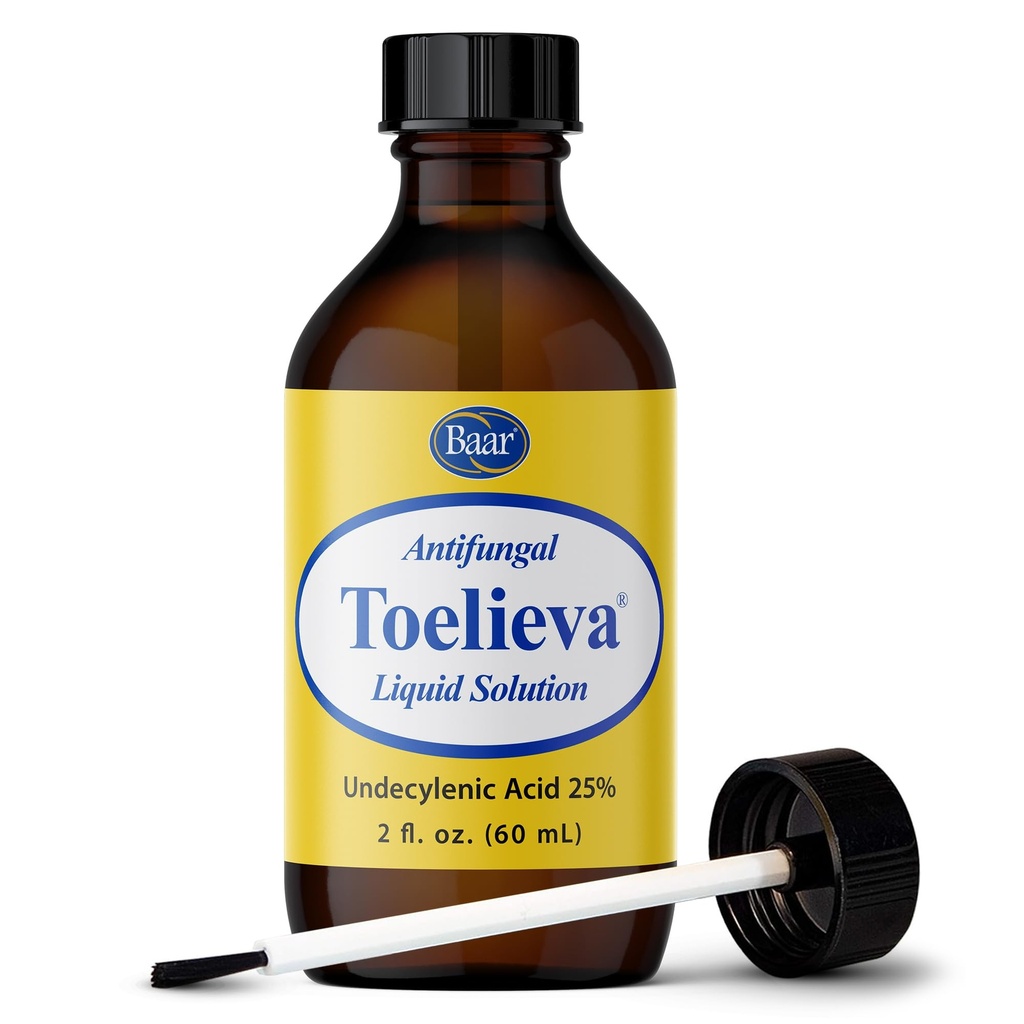 Baar Products - Toelieva Antifungalna tekoča raztopina - 25% Undecilenska kislina, organsko oljčno olje, izvleček grenivke - Največja moč - bori glive pod in okoli nohtov - 2 oz