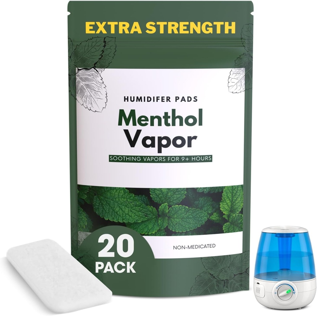 Dodatna moč [20 Pack] Mentol Eucalyptus Vlažilnik Pads - Univerzalni Vapor Pads za vse Vks, Crane, drugi modeli - Vapopads Zamenjava - Naravnih vodotopnih hlapi Pads - Hladni / Flu simptomi