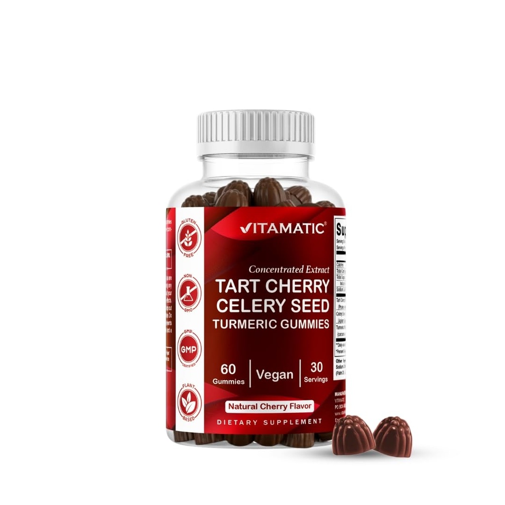 Vitamatska Tart Cherry s cvetno seme Gummies - 4000mg ekvivalent na strežbo (od 10:1 ekstrakt 400 mg)