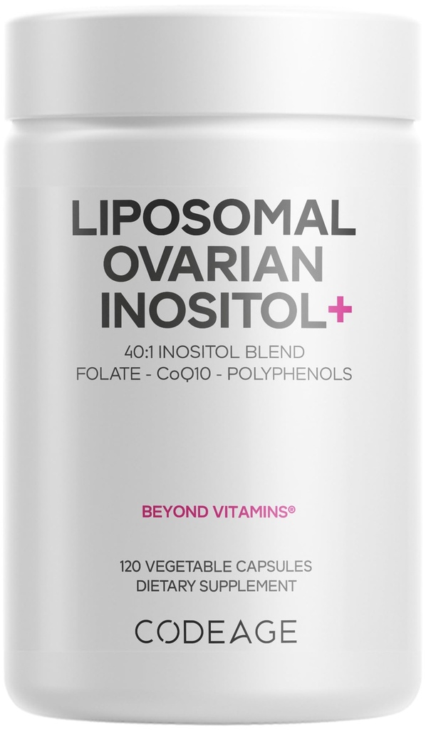 Koda Liposomski inozitol jajčnika+ dodatek - Myo-Inositol & D-Chiro-Inositol 40:1 Mešanica, Folat 5-MTHF, CoQ10, Pomegranat & Wild Blueberry, liposomska dostava, ne-GMO, Gluten-free - 120 kapsul