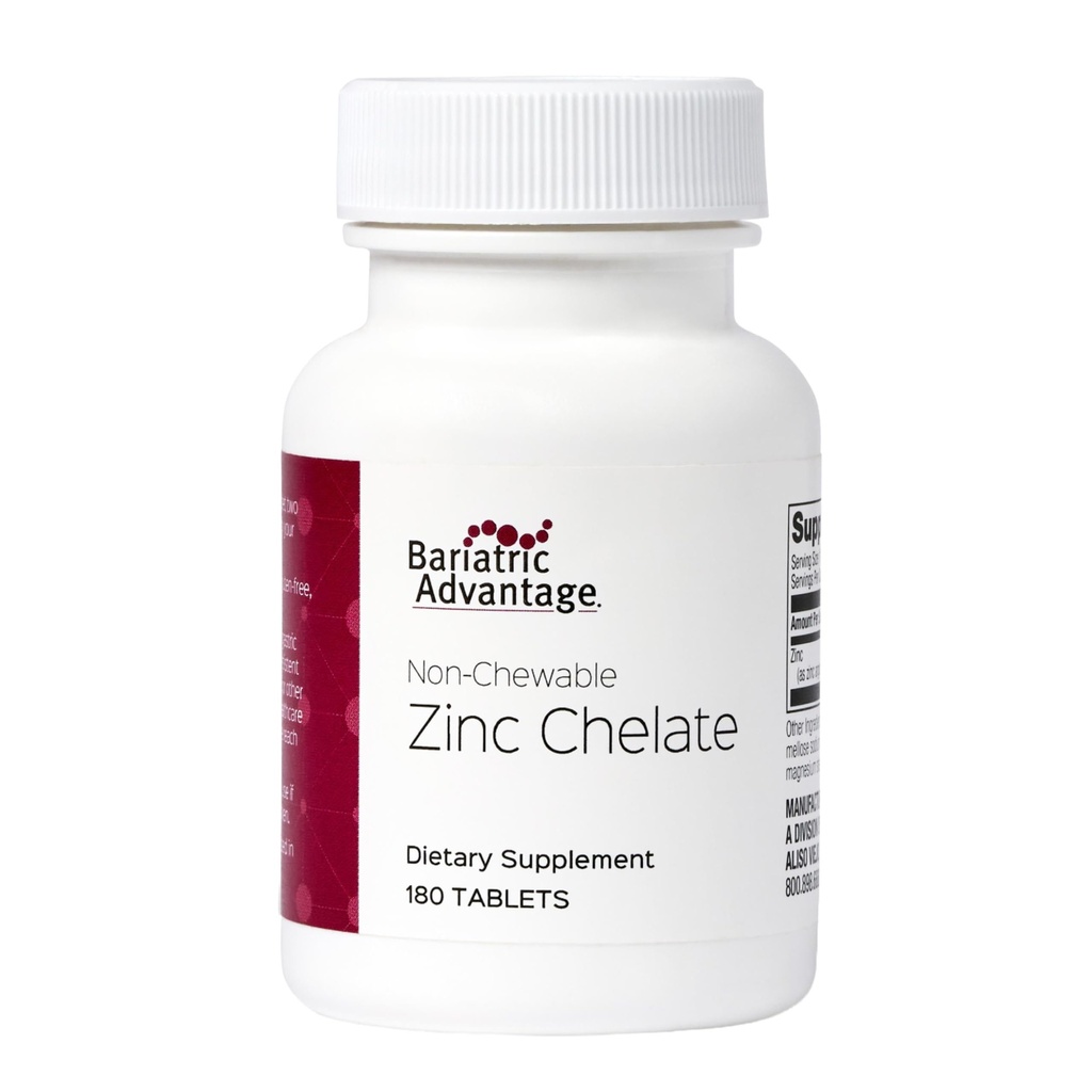 Bariatric Advantage Non Chewable Zinc Chelate - Highly Absorbable - 20 mg Zing Arginine & Glycine - Tablets for Bariatric Surgery Patients - 180 Count