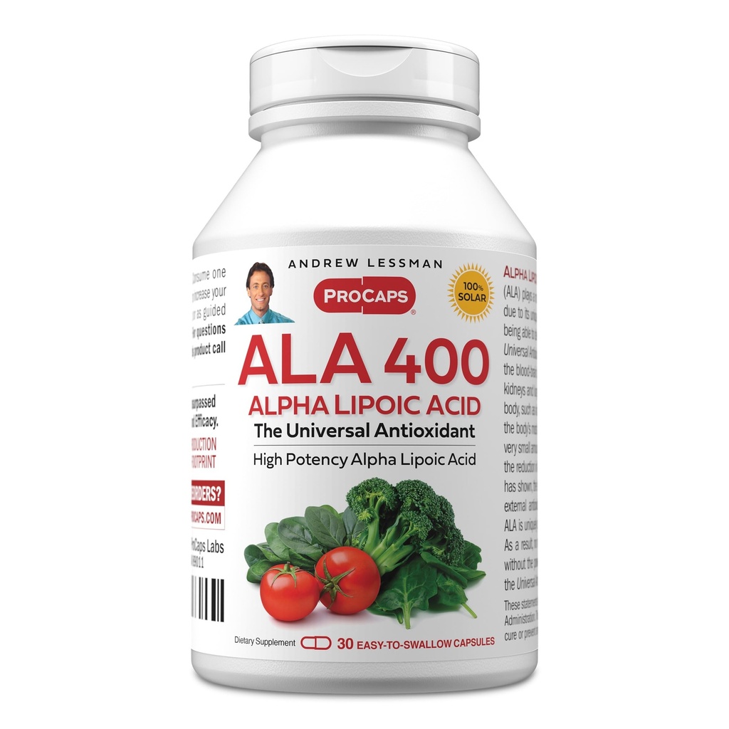 ANDREW LESSMAN alfa lipoična kislina ALA 400mg - 30 kapsul - univerzalni antioksidant, ultra visoka jakost, brez dodatkov