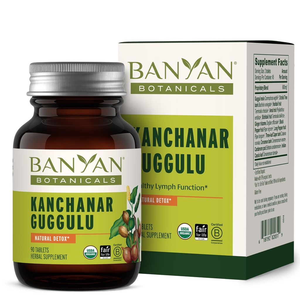 Banyan Botanicals Kanchanar Guggulu tablete – Organski limfni dodatek z Guggulu Resin – spodbuja zdravo izločanje naravnih toksinov* – 90 tablet – ne- GMO trajno pridobljene Vegan