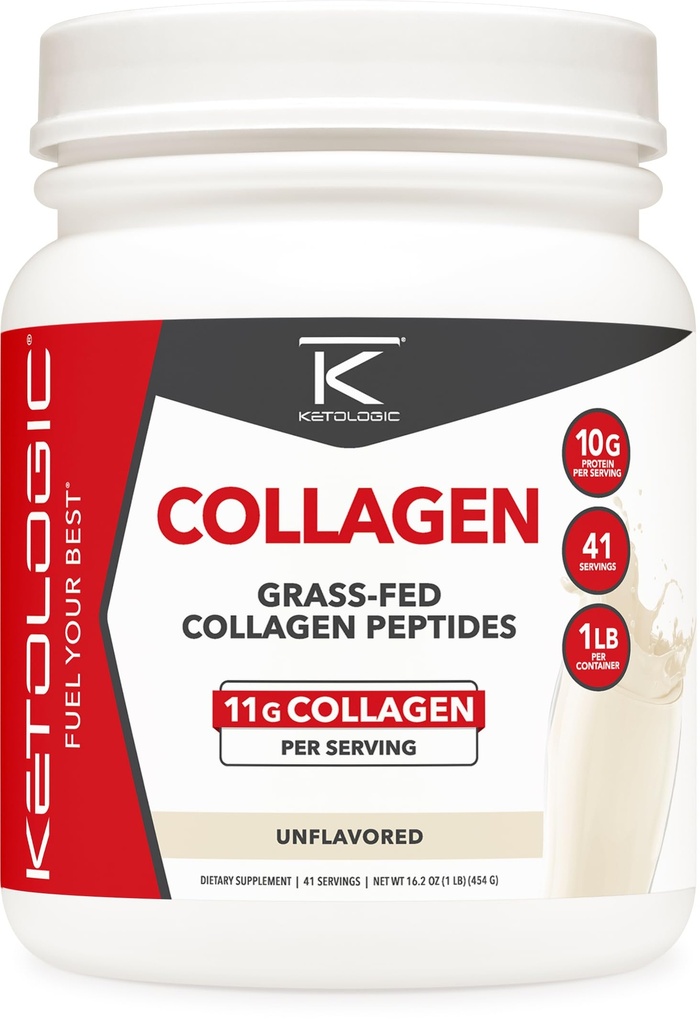 Ketološki maščobni koncentrat kolagen hidrolizat v prahu (nearomatiziran) (1 LB) - 41 serviranja, 11 G kolagena na serviranje, 10 G beljakovine na serviranje - kolagen peptidi na travo
