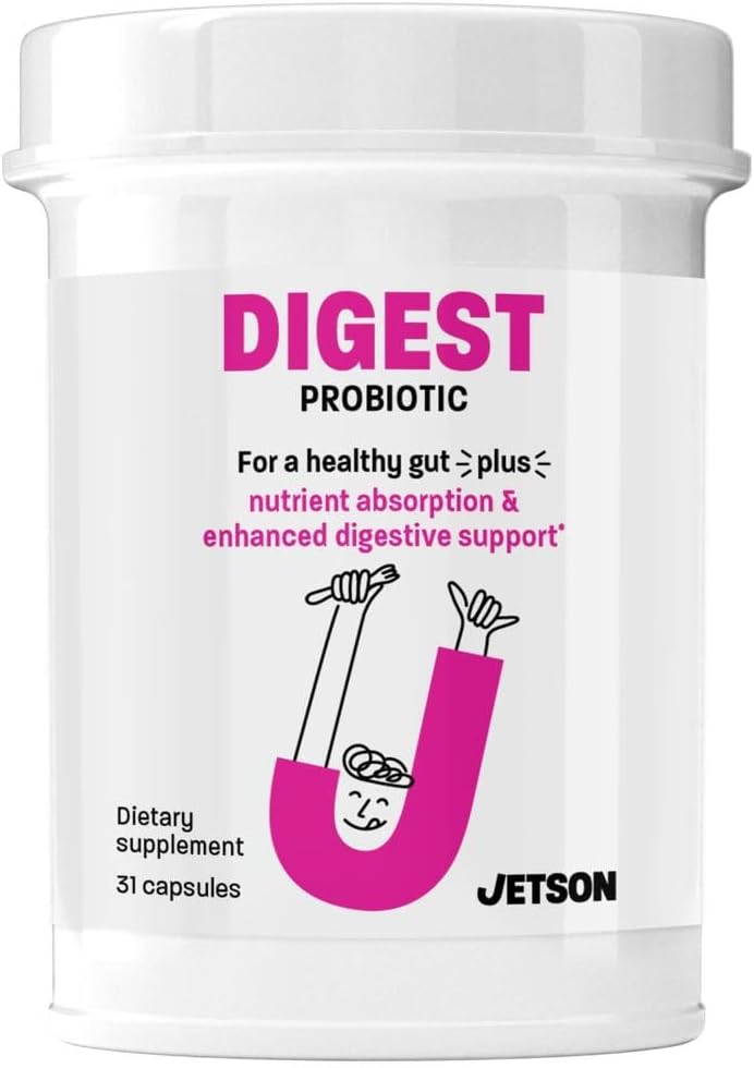 Jetson Digest - Prebava in Imunska podpora Probiotična formulacija – Spodbuja regularno gibanje kovčkov, izboljša prebavljanje in napenjanje, podpira imuniteto - Gluten Free, Vegetarian, Non-GMO (31 Count)