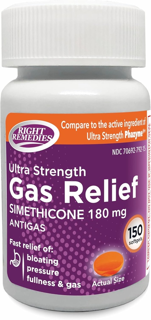 Plin Relief Ultra Jakost, 180mg Simetikon (150 Softgels) Hiter Relief iz plina, napenjanje, polnost, boleče nelagodje, Primerjaj z Ultra Moč Phazyme Active Sestavina