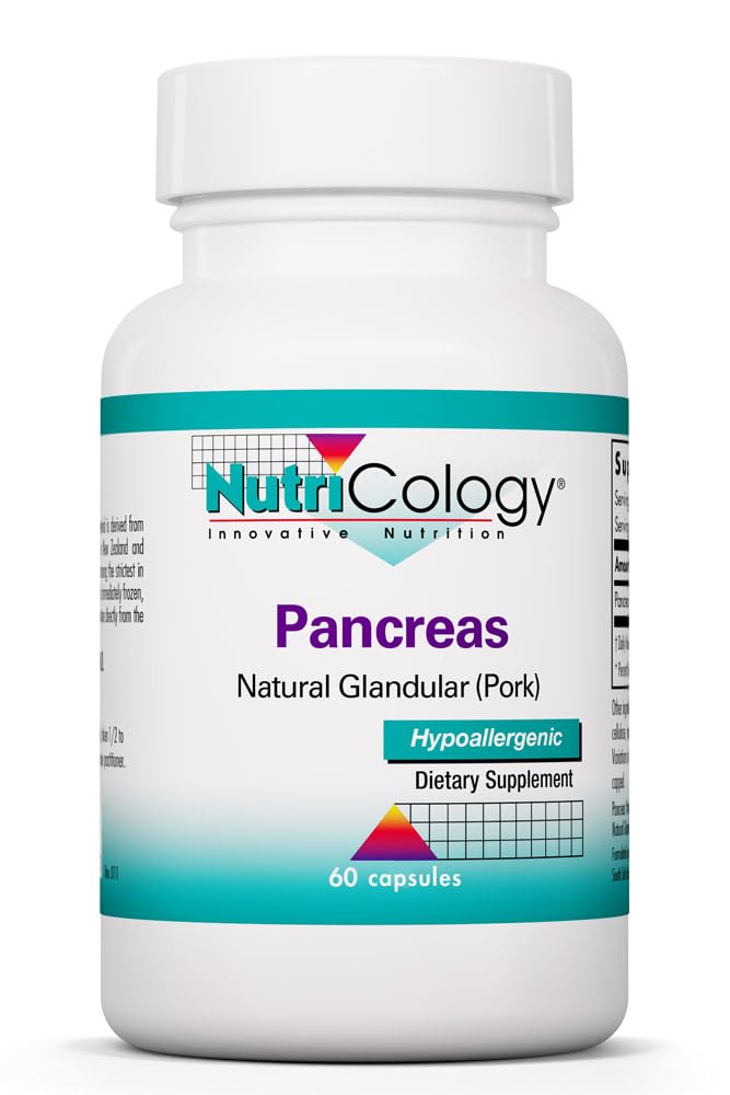 Nutriologija Pankreas Pork 425mg dodatek - Pankreas Naravni Glandularna, encimi trebušne slinavke, Amylase, Proteaza, lipaza, hipoalergeni - 60 število