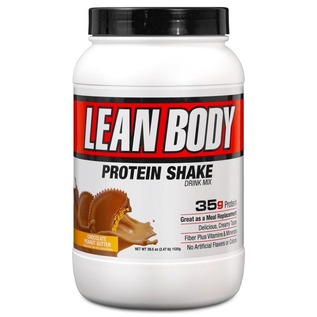 LABRADA Nutrition – Lean Body High Protein Meal zamenjava Shake, Whey Protein Prašek za hujšanje in mišično rast, Čokoladno arašidovo maslo, 2.47LB Pakiranje cevi