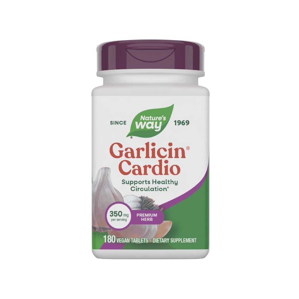 Narava pot Česen Cardio, Premium Zeliščna, Podpira zdravo kroženje*, Brez okusa česen, Vegan Česen dopolnila, 180 Tablete (Packaging May Vary)