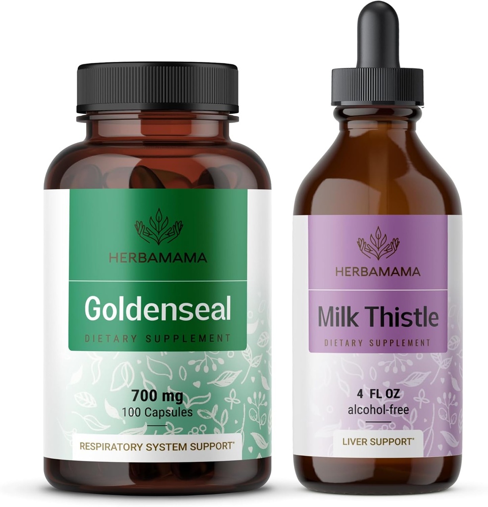 HERBAMA Goldenseal in Milk Thistle Kit - paket 700 mg Goldenseal Root kapsule in mleko Thistle Tinkture 2 fl oz - Vegan, Non-GMO, Sugar & Alkohol-free - 2 paket