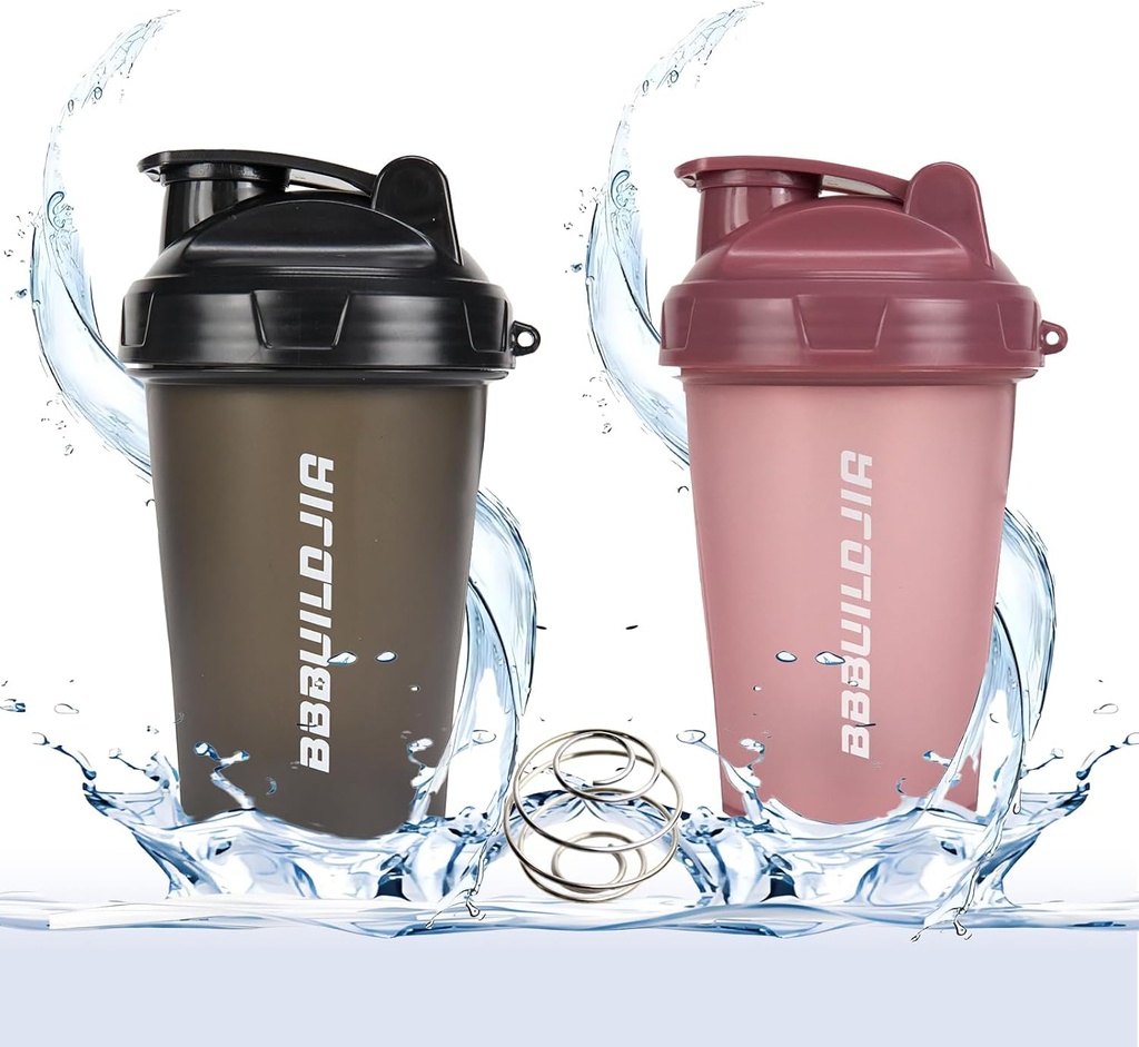 2 PAKIRANJA Shaker steklenica drži do 17oz, Mešanje kroglica whisk, Prenosni Predworkout proteinski napitek pokal, Mešanice Cocktails Smoothies Shakes, BPA Free & Dishwaster Safe Black/Pink