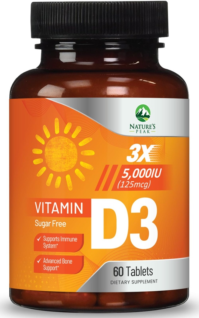 Vitamin D3 5000iu (125 μg) Imunska zdravstvena podpora - Visoka moč Vitamin D Prehranska dopolnila za kosti, zobe, mišice - VIT narave D, Vegan, Gluten prost, Malina Okus - 60 Žvečljive tablete