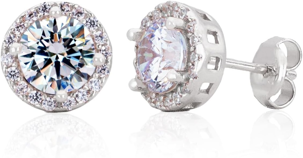Sterling srebrni ročno izdelani Zircon Gemstone Halo 9mm uhani