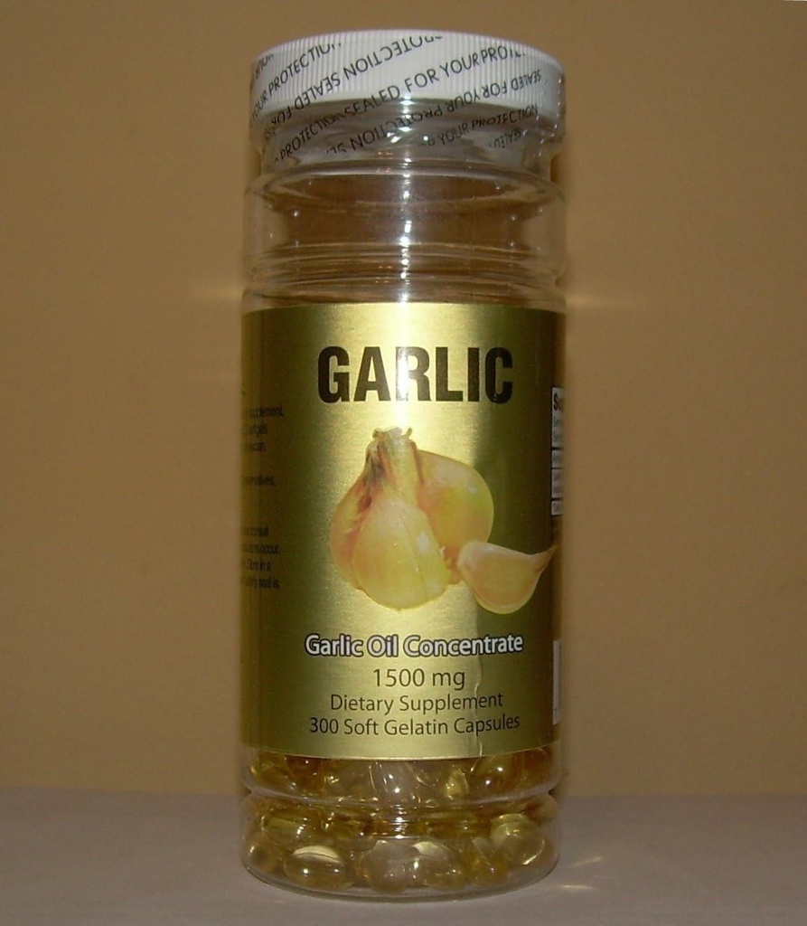 Koncentrat česnovega olja 1500 MG, brez holesterola, 300 kapsul mehkega želatina