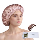 100% Mulberry Silk Bonnet za spalne ženske dolge lase - Dvojna plast spalna kapica -Silk spanja Bonnet z elastičnim bivanje na glavi (Pink, velika)