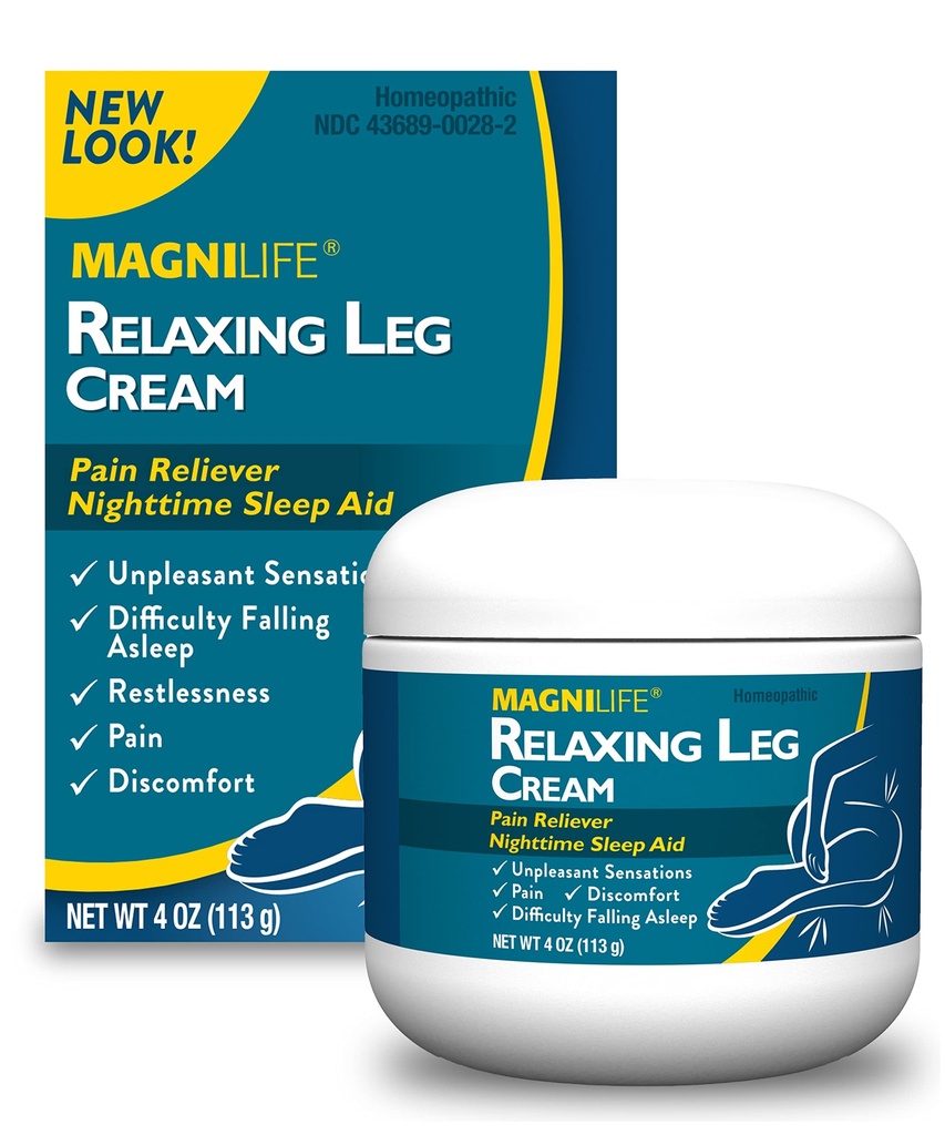 Smetana MagniLife Relaxing Leg, Nemirne noge, Globoko penetracija Topical za bolečino, Seveda pomirja drgnjenje, neugodje, in Tossing z sivke in magnezija - 4oz