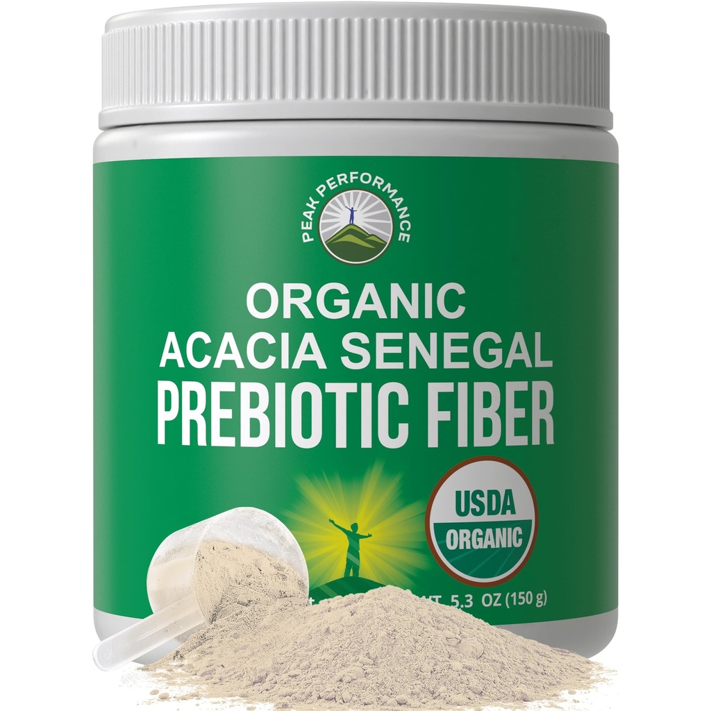 Organska Acacia Senegal Prebiotic Fiber Powder. Unflavored USDA Organska rastlina temelji topen Vegan Prebiotics Gut Health Supplement with Digestive Enzymes. Odobreni samo seznam vitaminov HSA + FSA