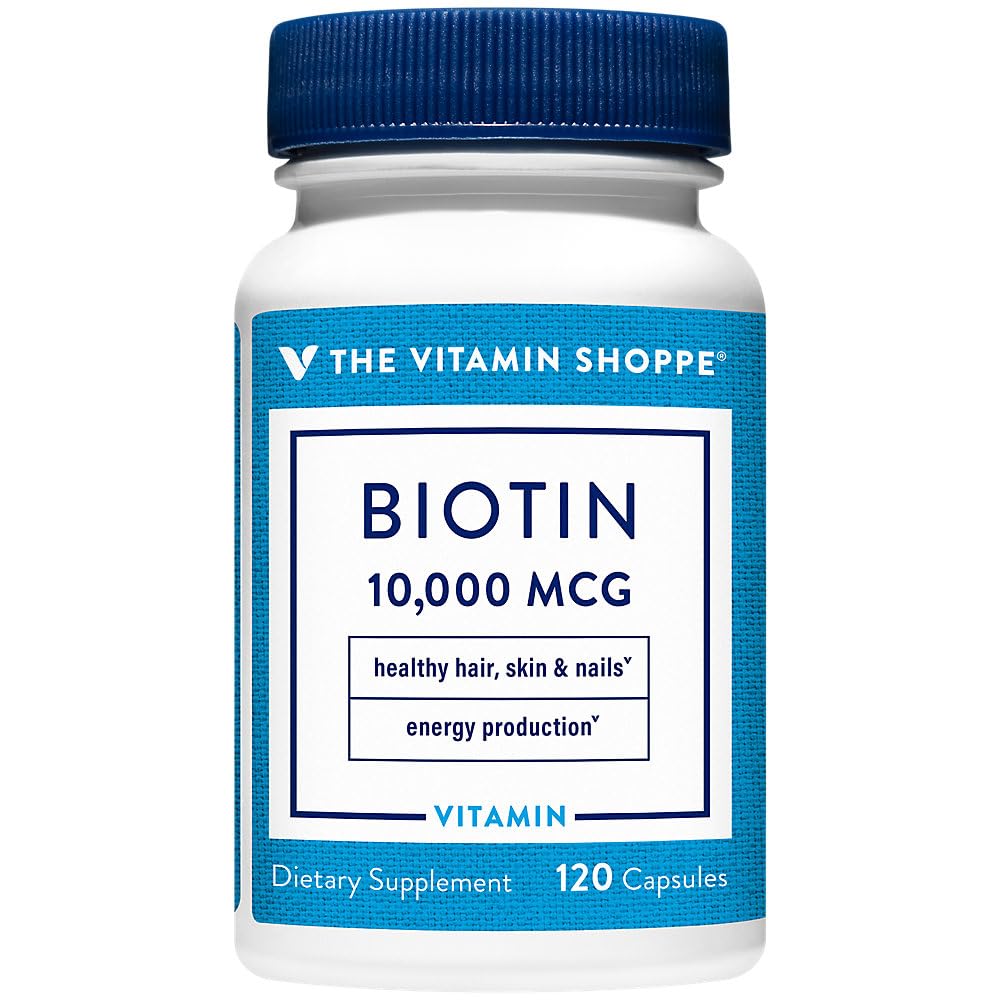 Vitamin Shoppe Biotin 1.000MCG, prehranska presnovna podpora za zdrave žive lase, zdrave kože in močne nohte, proizvodnja energije (120 kapsul)