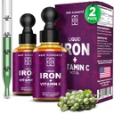 [2 Pack] Tekoči železovi dodatki z vitaminom C – 18mg železa in 50mg vitamina C za podporo anemija – Kapljice graditelja krvi za ženske in moške – hitra absorpcija, povečuje energijo in imuniteto – Vegan, Non-GMO