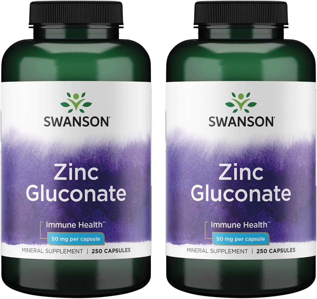 Swanson Cinkov glukonat - Mineral Supplement Promotion Prostata Health, Vision Health, & Imunska podpora - Glukonat oblika za optimalno absorpcijo - (250 kapsul, 50 mg vsaka) (2 pakiranji)