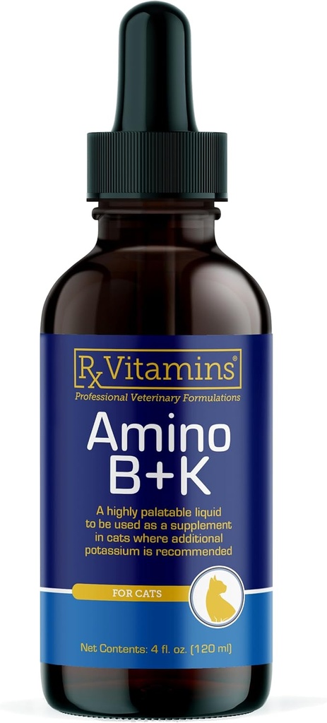 Rx Vitamini Amino B+K - Cat Vitamin B & Kalij dodatek za mačke - z aminokislinami Tavrin & Lizin - Aids in Cat Ledvice Podpora in Imunska podpora za mačke - Jetra in Bacon 4oz