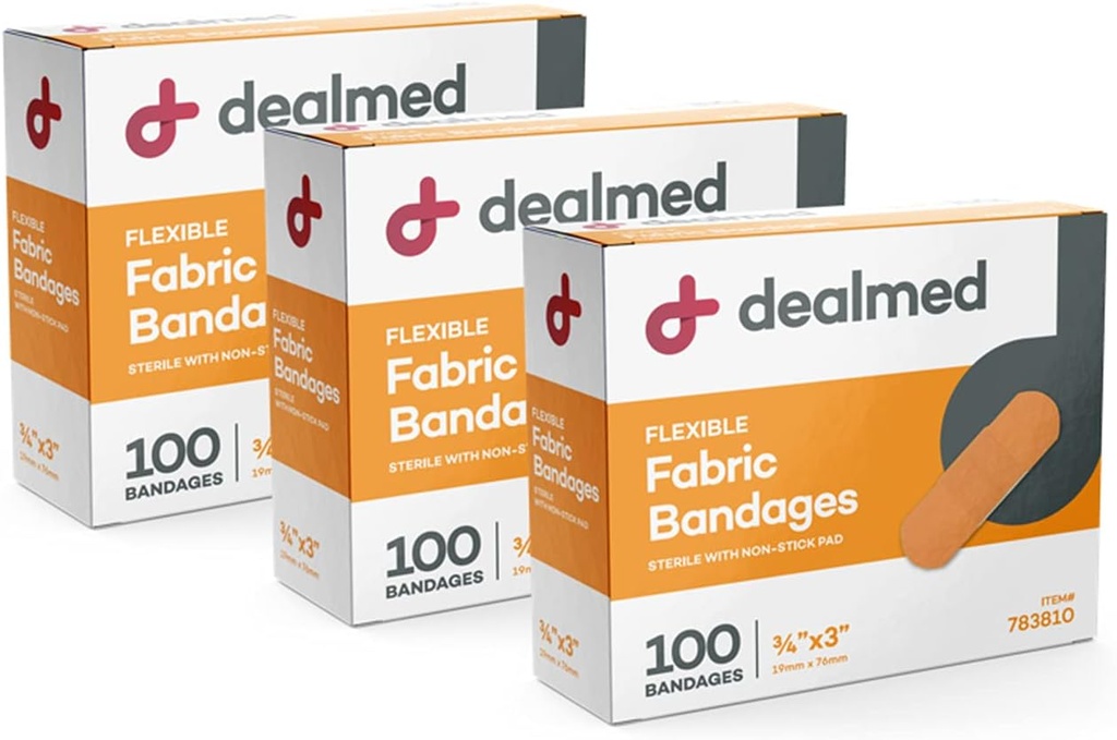 Deljeni tkanine Fleksibilni adhezivni pasovi – 100 Število (3 Pack) Povezave z non-stick Pad, Latex brezplačno, Rana nego za prvo pomoč Kit, 3" x 3/4"