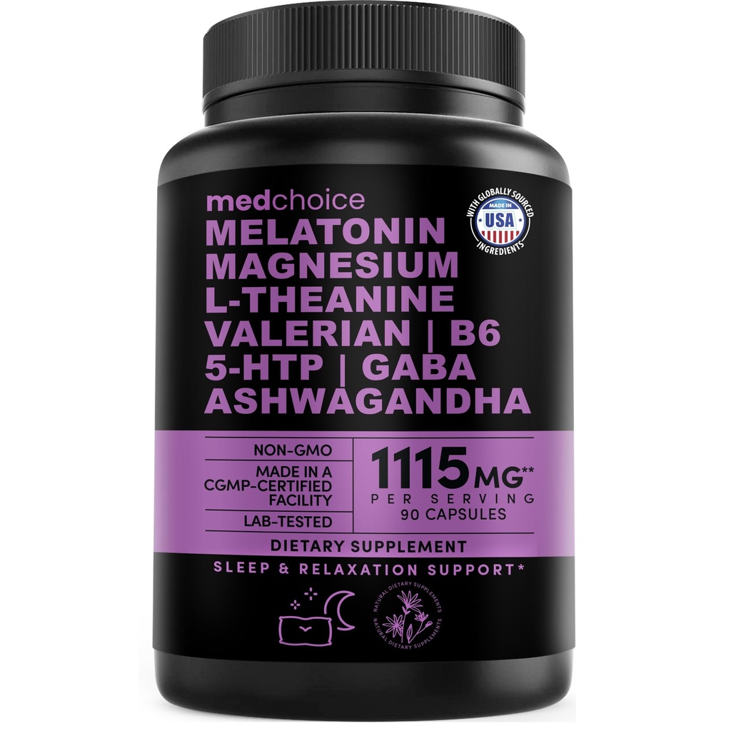 12 v 1 Melatonin Sleep Kapsule - Naravna pomoč za spanje za odrasle z Melatonin 5 mg in Magnezij Glycinate 500mg, Pomoč za spanje z Ashwagandha, L Theanine, Valerian Root, GABA, 5-HTP (90ct, pakiranje po 1)