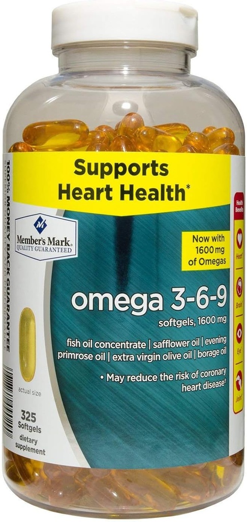 Član Mark Omega 3, 6, 9 Prehranska dopolnila 1600 Mg, Soft Gels, 325Count