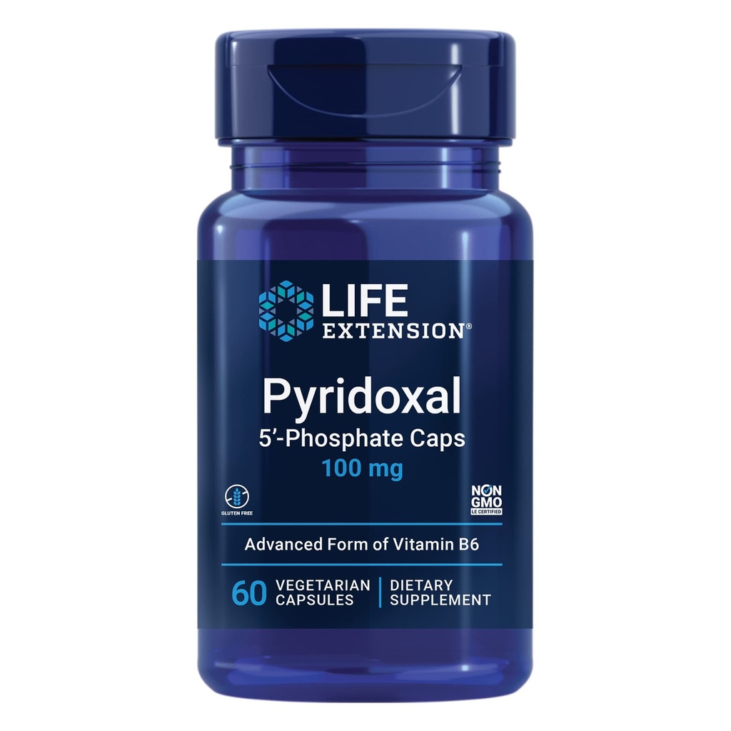 Podaljšek življenja Piridoksal 5'-Phosphate Caps-vitamin B6, 100 mg, Bioactive B6 za kardiovaskularno, ledvično in živčno zdravje - Gluten-free, Ne-GMO, Vegetarian-60 Vegetarijanske kapsule