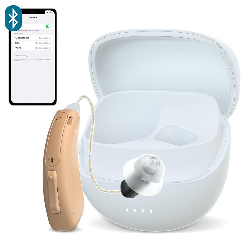 RIC enojna slušna pomoč za starejše ,CARINSKA FIT digitalni nad-The-Counter polnilni Tinitus Masking Premium slušna pomoč rešitev za odrasle ,Nenavadno nevidni Bluetooth klic omogočen ,samodejno na , 1pc levo stran