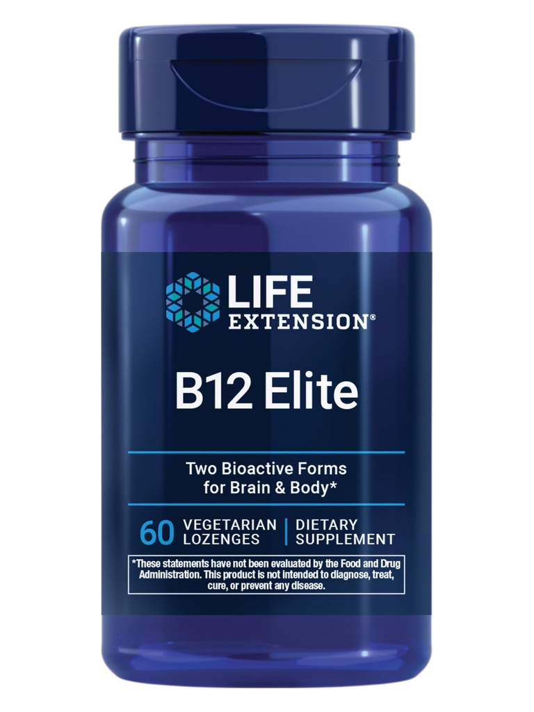 Life Extension B12 Elite, adenozilkobalamin, metilkobalamin, dve aktivni obliki za zdravje možganov in proizvodnjo dopamina, Non-GMO, Gluten-free, Vegetarian, 60 lozenges