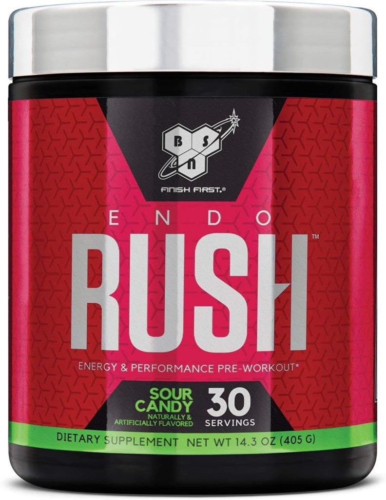 BSN Endorush Pre Workout Powder, Energy Supplement za moške in ženske, 300mg kofeina, z Beta-Alanin in Kreatin, Sour Candy, 30 Servings, 14.3 Ounce (Pack od 1)