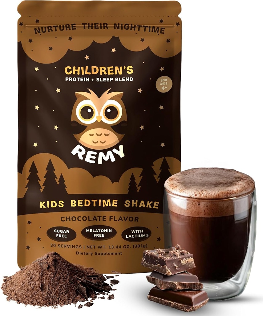 Happy Owl Remy Protein Aid dopolnila za spanje za otroke, Melatonin-free Formula, Lactium, L Theanin, Vitamin D, B6, Kalcij & Zeliščni ekstrakti Pomoč za spanje za otroke, Uravnoteženi prehranski napitek, Non GSO