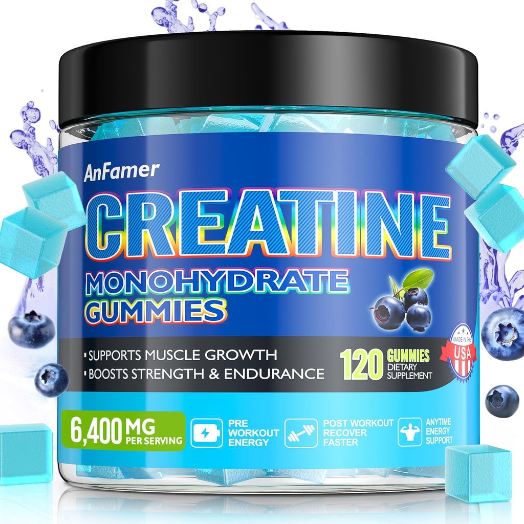 Kreatin Monohidrat Gumiji za moške in ženske, povečanje moči in zgraditi mišice, energije in Booty Gain, Preworkout dodatek, sladkor brez, Vegan, Žvečilni borovnice aroma-120