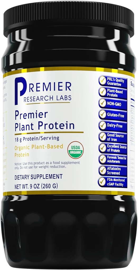 Premier raziskovalni laboratoriji Rastlinski proteini - veganska rastlina temelji Pea Protein Powder, Organic, Mlečni Brez glutena, Brez umetnih arom, Vegetarian, Vsebuje bučne in riževe beljakovine - 9 Oz