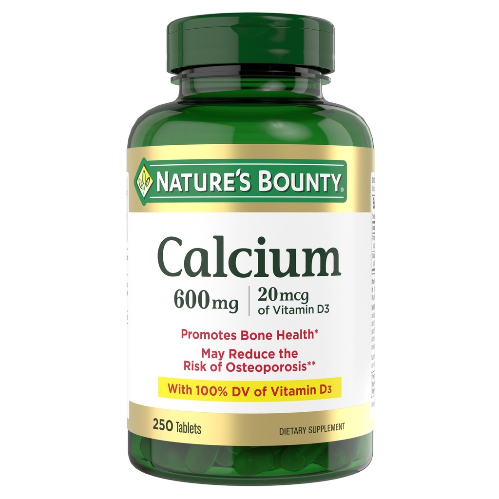 Kalcijev karbonat in vitamin D narave, podpira imuno zdravje in zdravje kosti, 600 mg kalcija in 800 i.e. vitamina D3, 250 tablet