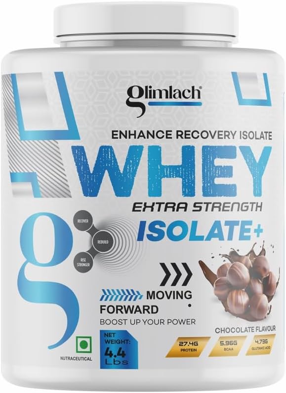 GLIMLACH Whey Extra Strength Isolate + Beljakovine v prahu za podporo mišic in regeneracijo, vegetarijanski - primarni vir sirotkinega izolata (4.4LBS, čokolada)