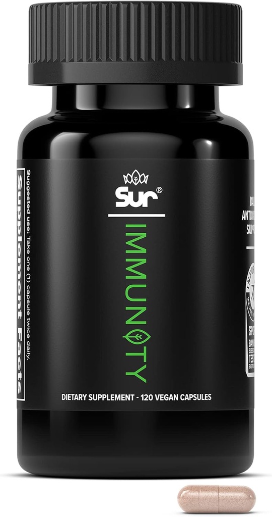 Sur Imunity Imunity Imunity Supplement with Vitamin C, Acerola Cherry, Kurkuma in zeleni čaj Extract - Optimalna obramba Wellness Regimen, Antioksidant Blend & Vegan Polyphenol dodatek (120 kapsul)