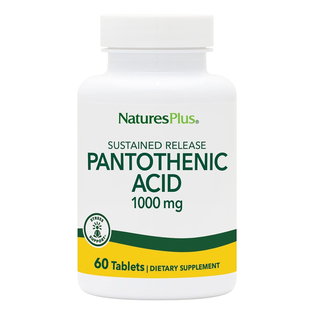 NaturesPlus Pantotenska kislina, trajen izpust - 1000 mg, 60 Tablete - Visokopotezni vitamin B5 dodatek - Vegetarian, Gluten brezplačno - 60 Serving