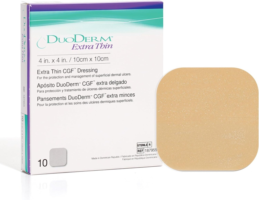 ConvaTec DuoDERM Extra Thin Control Gel Formula 4"x4" Hydrocololoid Sterile Adhesive Oblačenje za površinske rane, nizka Friction, Latex-free, vodoodporne, Square, Beye, 10ct Box