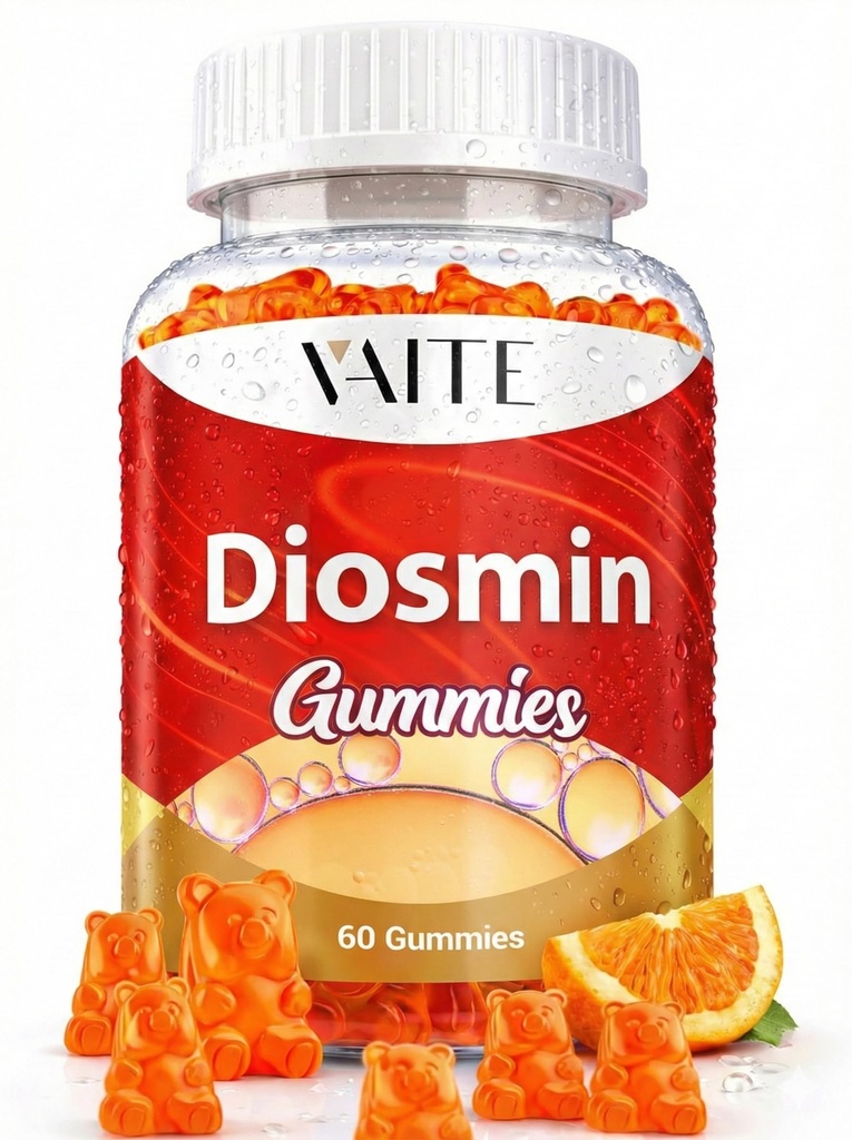 VAITE Diosmin 1000mg - Vein podporo dodatki za Varicose Veins - Leg Health dodatek Formula Venous Optimizer, Citrus Bioflavonoidi, Pomaga krožiti za noge, Chews Gummy, 60 Vegan Gummies