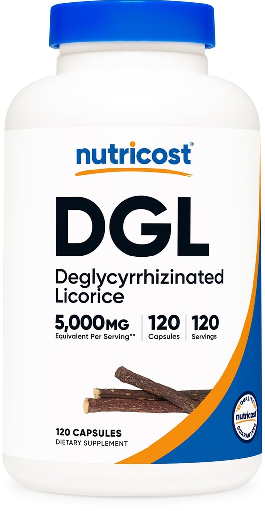 Nutricost DGL Deglicirizinirane izvlečne kapsule sladkega korena (500 mg ekstrakta, enakovredno 5, 000 mg sladkega korena, 120 Servingov) - ne gensko spremenjeni organizmi, Vegan